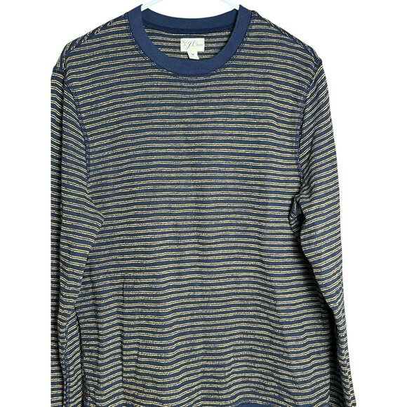 J.Crew Long-Sleeve Textured Sweater-Tee in Navy Gold Stripe US Men's Medium M - Picture 3 of 12